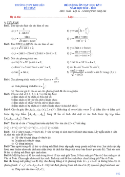 đề cương ôn tập học kì 1 toán 11 năm 2019 – 2020 trường kim liên – hà nội
