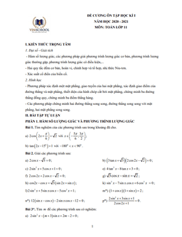 đề cương ôn tập học kì 1 toán 11 năm 2020 – 2021 trường thpt vinschool – hà nội