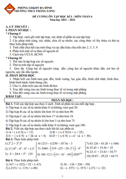 đề cương ôn tập học kì 1 toán 6 năm 2021 – 2022 trường thcs thăng long – hà nội