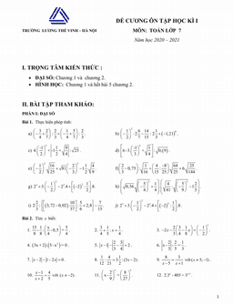 đề cương ôn tập học kì 1 toán 7 năm 2020 – 2021 trường lương thế vinh – hà nội