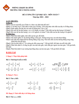 đề cương ôn tập học kì 1 toán 7 năm 2021 – 2022 trường thcs thăng long – hà nội