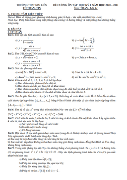 đề cương ôn tập học kỳ 1 toán 11 năm 2020 – 2021 trường thpt kim liên – hà nội