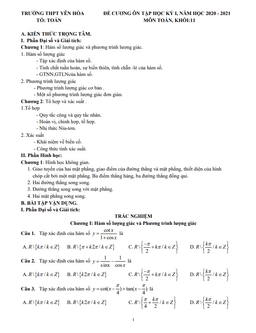 đề cương ôn tập học kỳ 1 toán 11 năm 2020 – 2021 trường thpt yên hòa – hà nội