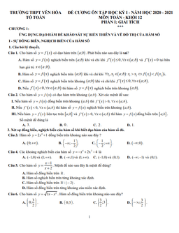 đề cương ôn tập học kỳ 1 toán 12 năm 2020 – 2021 trường thpt yên hòa – hà nội