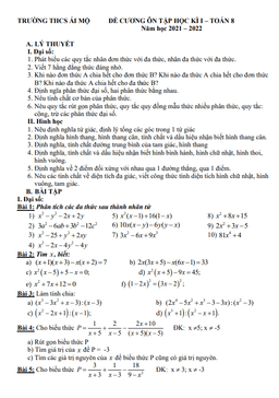 đề cương ôn tập học kỳ 1 toán 8 năm 2021 – 2022 trường thcs ái mộ – hà nội