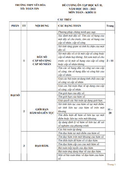 đề cương ôn tập học kỳ 2 toán 11 năm 2021 – 2022 trường thpt yên hòa – hà nội