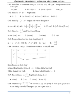 đề cương ôn tập môn toán 12 học kỳ 1 năm học 2017 – 2018 trường thpt đa phúc – hà nội