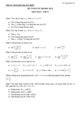 đề cương ôn thi hk2 môn toán lớp 11 gdtx quảng điền