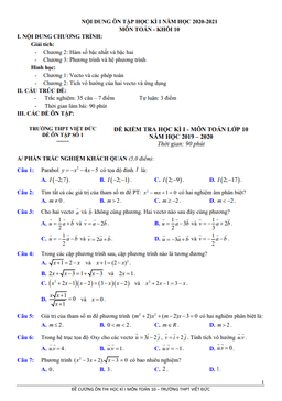 đề cương ôn thi học kì 1 toán 10 năm 2020 – 2021 trường thpt việt đức – hà nội