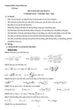 đề cương toán 11 học kì 2 năm 2023 – 2024 trường thpt chuyên bảo lộc – lâm đồng