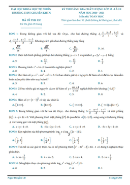 đề đánh giá chất lượng toán 12 lần 1 năm 2020 – 2021 trường chuyên khtn – hà nội