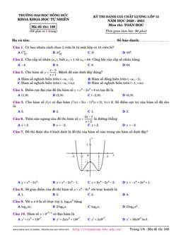 đề đánh giá chất lượng toán 12 năm 2020 – 2021 trường đại học hồng đức – thanh hóa