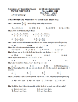 đề đề nghị cuối kì 2 toán 7 năm 2022 – 2023 trường thcs yên thế – tp hcm