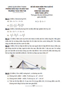 đề đề nghị cuối kì 2 toán 8 năm 2022 – 2023 trường thcs yên thế – tp hcm