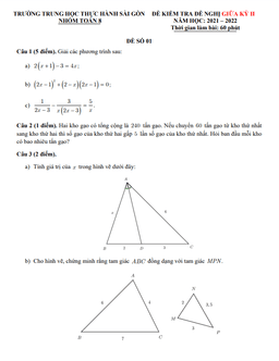 đề đề nghị giữa kỳ 2 toán 8 năm 2021 – 2022 trường thực hành sài gòn – tp hcm