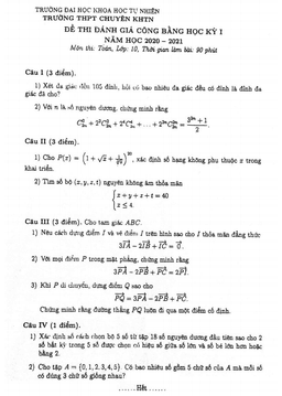 đề đgcb học kỳ 1 toán 10 năm 2020 – 2021 trường thpt chuyên khtn – hà nội