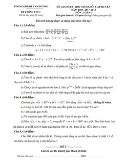 đề giao lưu hsg toán 6 năm 2017 – 2018 phòng gd&đt tam dương – vĩnh phúc