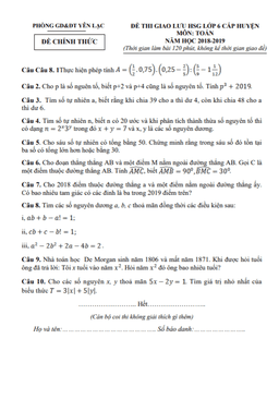 đề giao lưu hsg toán 6 năm 2018 – 2019 phòng gd&đt yên lạc – vĩnh phúc