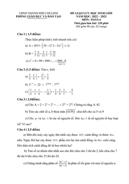 đề giao lưu hsg toán 6 năm 2022 – 2023 phòng gd&đt chí linh – hải dương