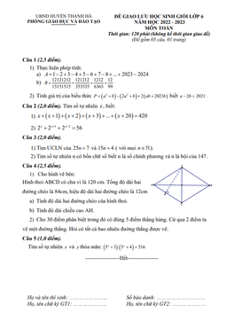 đề giao lưu hsg toán 6 năm 2022 – 2023 phòng gd&đt thanh hà – hải dương