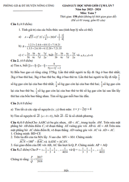 đề giao lưu hsg toán 7 lần 7 năm 2023 – 2024 phòng gd&đt nông cống – thanh hóa