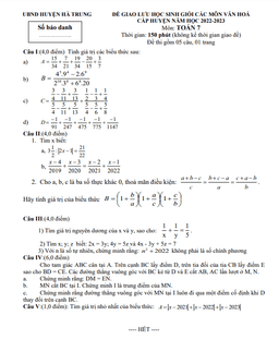 đề giao lưu hsg toán 7 năm 2022 – 2023 phòng gd&đt hà trung – thanh hóa