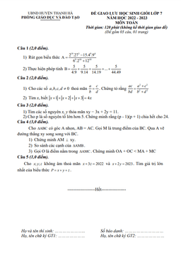 đề giao lưu hsg toán 7 năm 2022 – 2023 phòng gd&đt thanh hà – hải dương