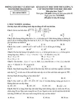 đề giao lưu hsg toán 7 năm 2023 – 2024 phòng gd&đt thành phố thanh hóa