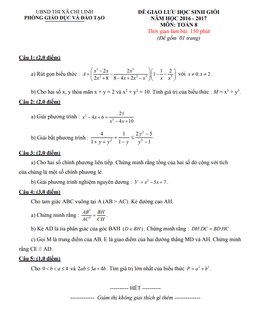đề giao lưu hsg toán 8 năm 2016 – 2017 phòng gd&đt chí linh – hải dương