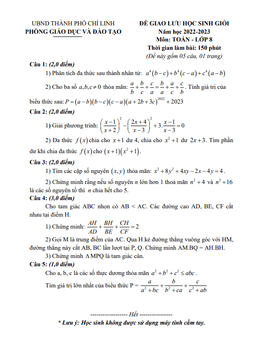 đề giao lưu hsg toán 8 năm 2022 – 2023 phòng gd&đt chí linh – hải dương