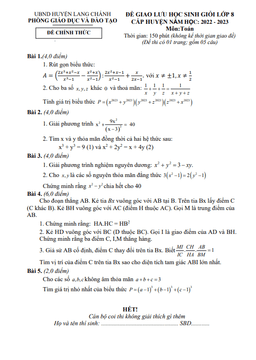 đề giao lưu hsg toán 8 năm 2022 – 2023 phòng gd&đt lang chánh – thanh hóa
