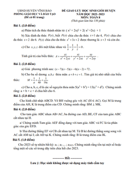 đề giao lưu hsg toán 8 năm 2022 – 2023 phòng gd&đt vĩnh bảo – hải phòng