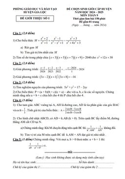 đề giới thiệu thi hsg toán 9 năm 2024 – 2025 phòng gd&đt gia lộc – hải dương