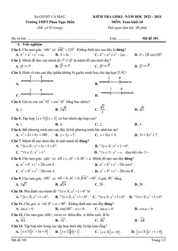 đề giữa hk1 toán 10 năm 2023 – 2024 trường thpt phan ngọc hiển – cà mau