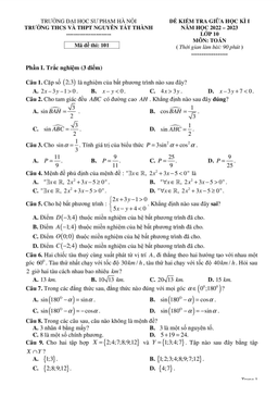 đề giữa học kì 1 toán 10 năm 2022 – 2023 trường nguyễn tất thành – hà nội