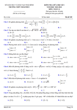 đề giữa học kì 1 toán 11 năm 2022 – 2023 trường thpt thái phúc – thái bình