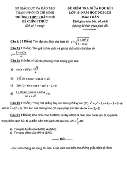 đề giữa học kì 1 toán 11 năm 2022 – 2023 trường thpt trần phú – tp hcm