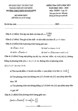 đề giữa học kì 1 toán 11 năm 2022 – 2023 trường thpt trần quang khải – tp hcm
