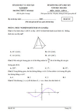 đề giữa học kì 1 toán 11 năm 2023 – 2024 trường thpt c hải hậu – nam định