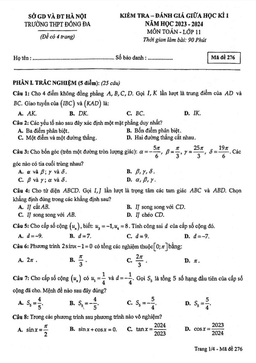 đề giữa học kì 1 toán 11 năm 2023 – 2024 trường thpt đống đa – hà nội