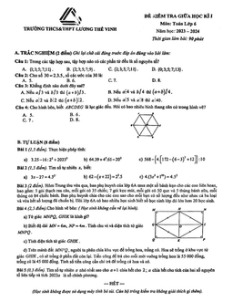 đề giữa học kì 1 toán 6 năm 2023 – 2024 trường lương thế vinh – hà nội