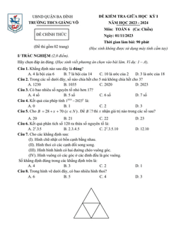 đề giữa học kì 1 toán 6 năm 2023 – 2024 trường thcs giảng võ – hà nội