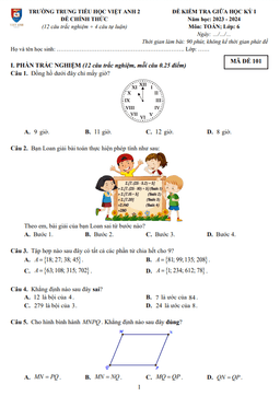 đề giữa học kì 1 toán 6 năm 2023 – 2024 trường việt anh 2 – bình dương