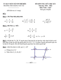 đề giữa học kì 1 toán 7 năm 2021 – 2022 trường thcs đặng tấn tài – tp hcm