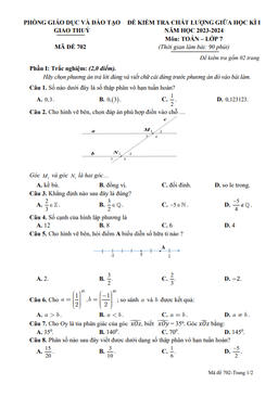 đề giữa học kì 1 toán 7 năm 2023 – 2024 phòng gd&đt giao thuỷ – nam định