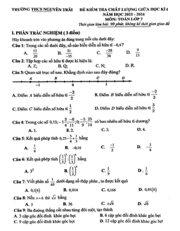 đề giữa học kì 1 toán 7 năm 2023 – 2024 trường thcs nguyễn trãi – hà nội