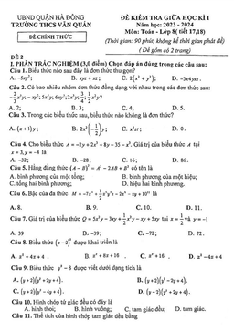 đề giữa học kì 1 toán 8 năm 2023 – 2024 trường thcs văn quán – hà nội