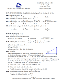 đề giữa học kì 1 toán 9 năm 2022 – 2023 trường lương thế vinh – hà nội