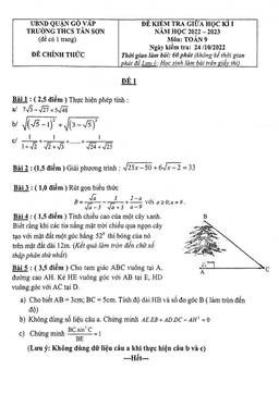 đề giữa học kì 1 toán 9 năm 2022 – 2023 trường thcs tân sơn – tp hcm