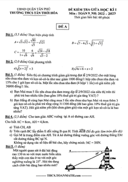 đề giữa học kì 1 toán 9 năm 2022 – 2023 trường thcs tân thới hòa – tp hcm